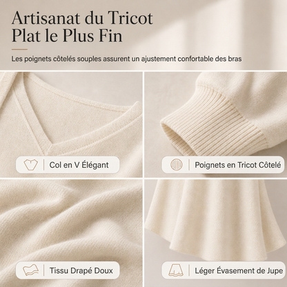 Ensemble deux pièces élégant: haut en maille col V et manches chauve-souris + jupe mi-longue