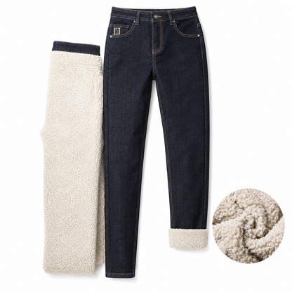 Jean Homme Hiver Doublure Chaude, Coupe Droite Ample, Pantalon en Jean Décontracté