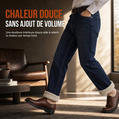 Jean Homme Hiver Doublure Chaude, Coupe Droite Ample, Pantalon en Jean Décontracté