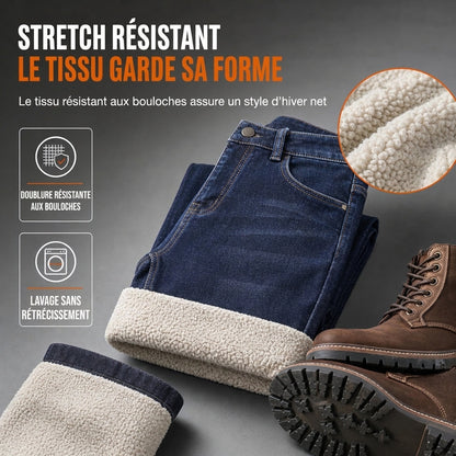 Jean Homme Hiver Doublure Chaude, Coupe Droite Ample, Pantalon en Jean Décontracté