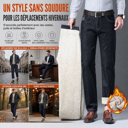 Jean Homme Hiver Doublure Chaude, Coupe Droite Ample, Pantalon en Jean Décontracté