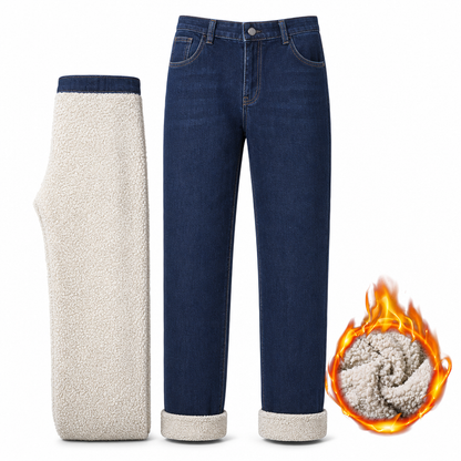 Jean Homme Hiver Doublure Chaude, Coupe Droite Ample, Pantalon en Jean Décontracté