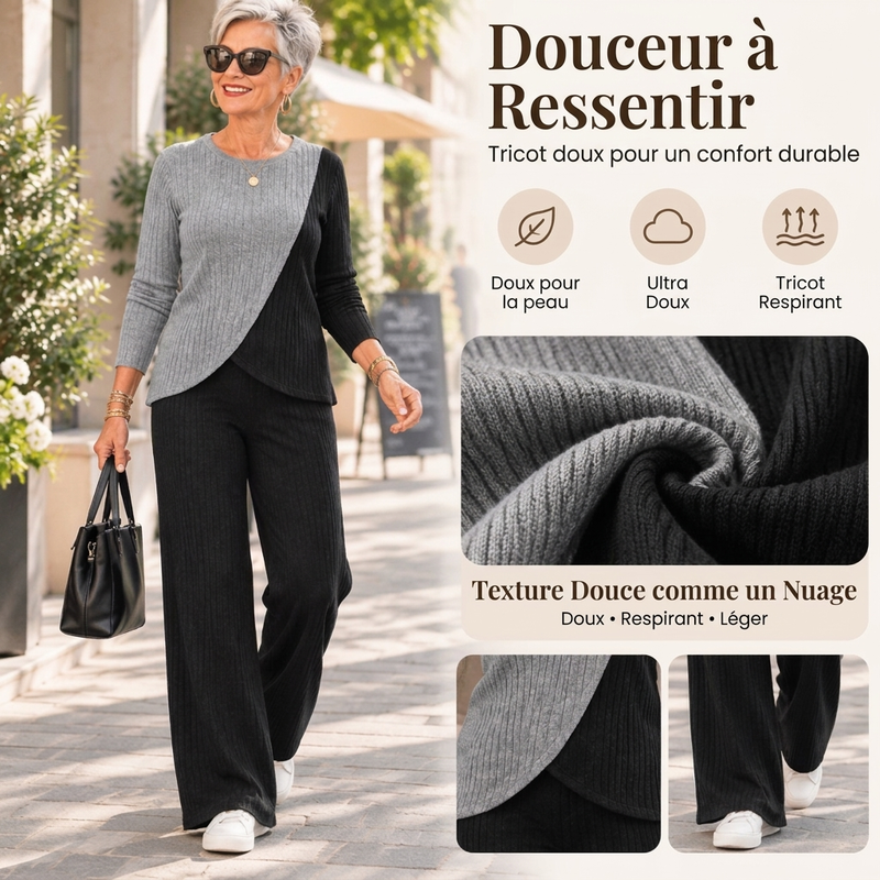 Ensemble 2 pièces en maille côtelée colorée et de détente pour femme