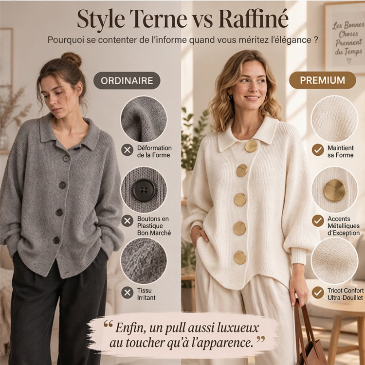 Gilet en maille élégant à col revers pour femme avec boutons dorés