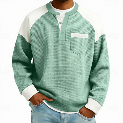 Haut Henley décontracté en maille gaufrée à blocs de couleurs pour hommes