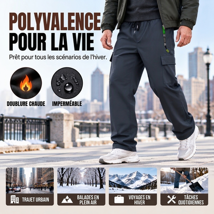 Pantalon cargo imperméable et doublure pelucheuse pour homme