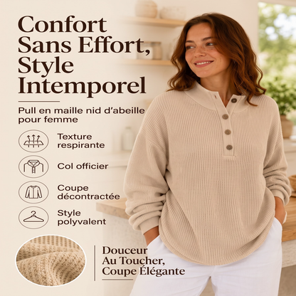 Sweat Henley en maille gaufrière pour femme