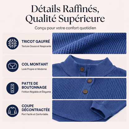 Sweat Henley en maille gaufrière pour femme