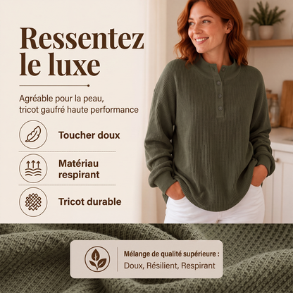 Sweat Henley en maille gaufrière pour femme