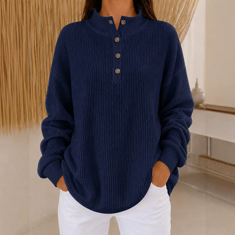Sweat Henley en maille gaufrière pour femme