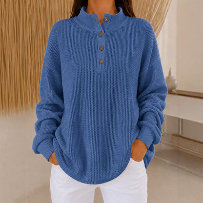Sweat Henley en maille gaufrière pour femme