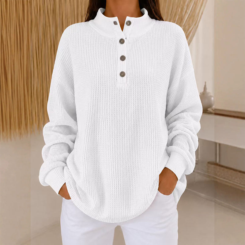 Sweat Henley en maille gaufrière pour femme