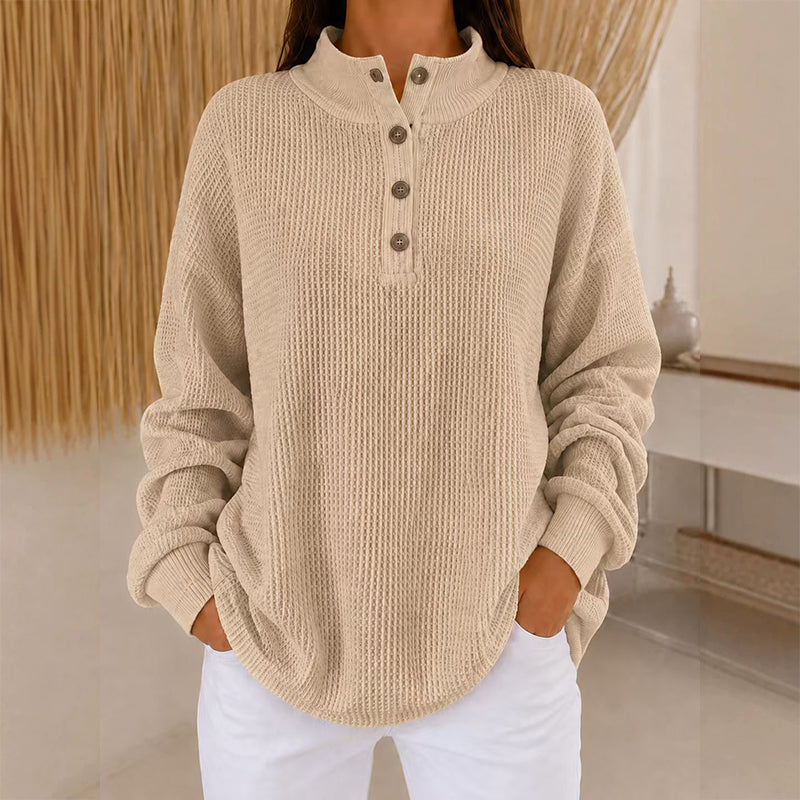 Sweat Henley en maille gaufrière pour femme