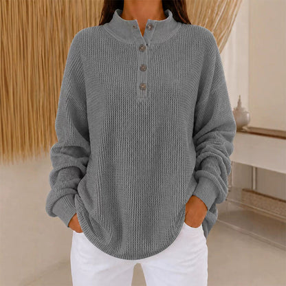 Sweat Henley en maille gaufrière pour femme