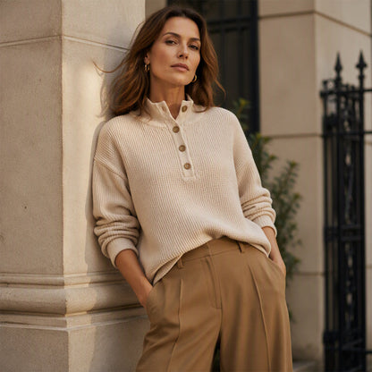 Sweat Henley en maille gaufrière pour femme