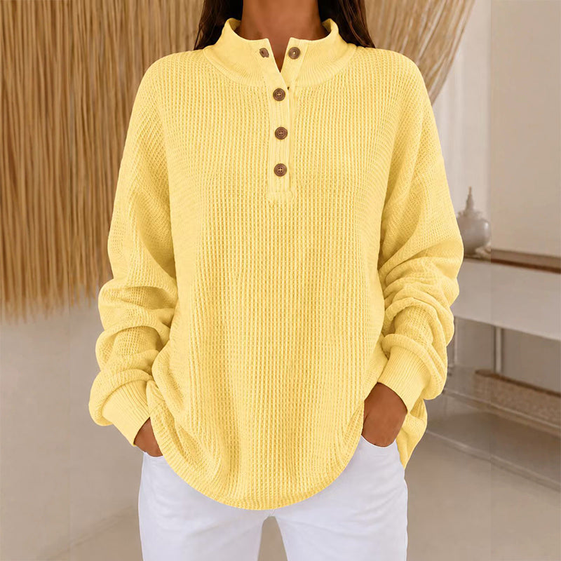 Sweat Henley en maille gaufrière pour femme