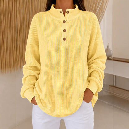 Sweat Henley en maille gaufrière pour femme