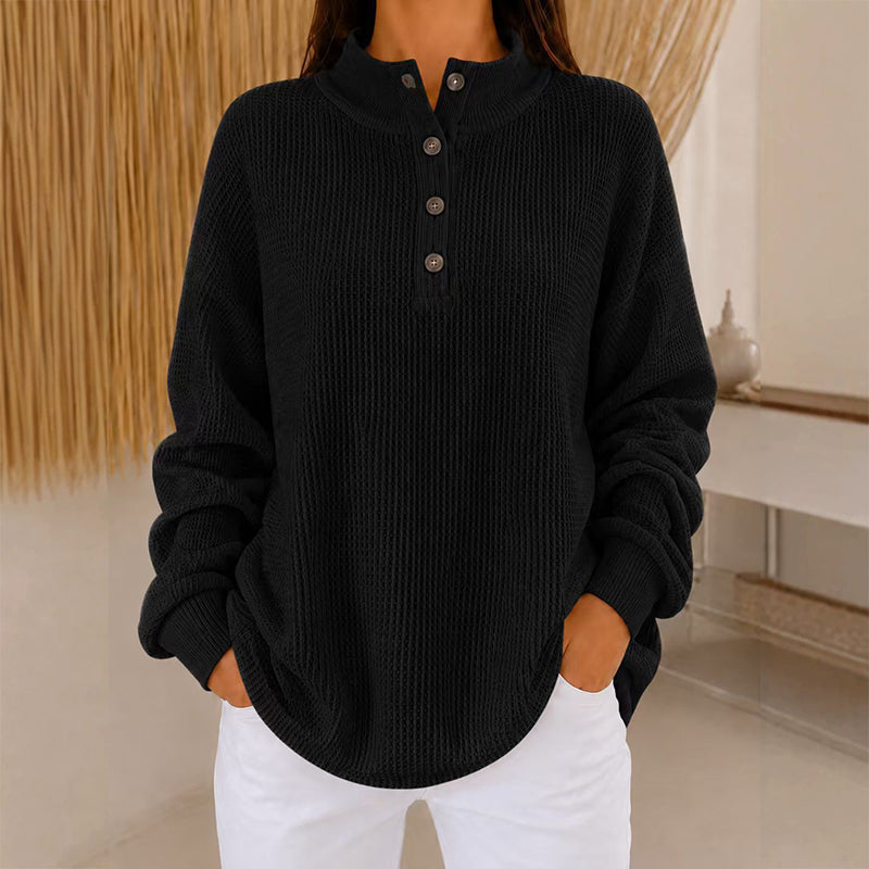 Sweat Henley en maille gaufrière pour femme