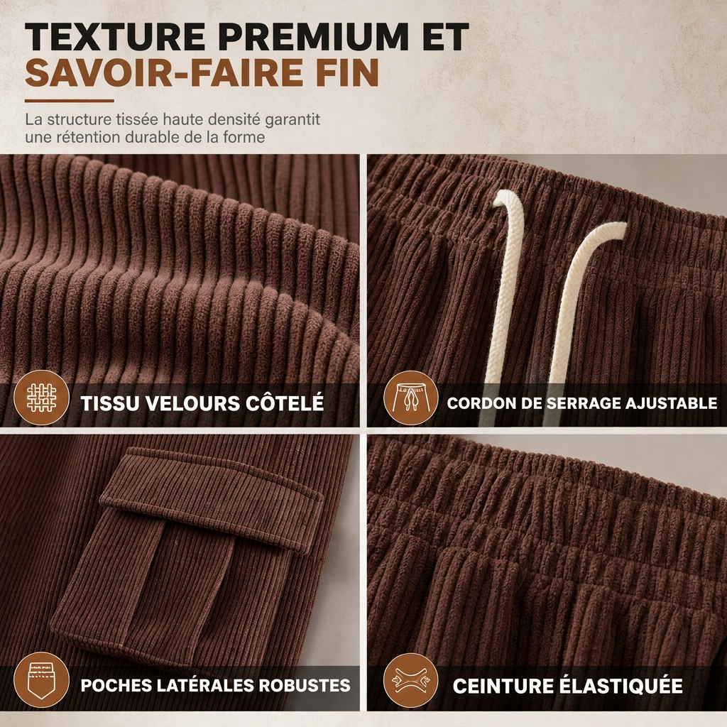 Pantalon cargo en velours côtelé à plusieurs poches pour hommes