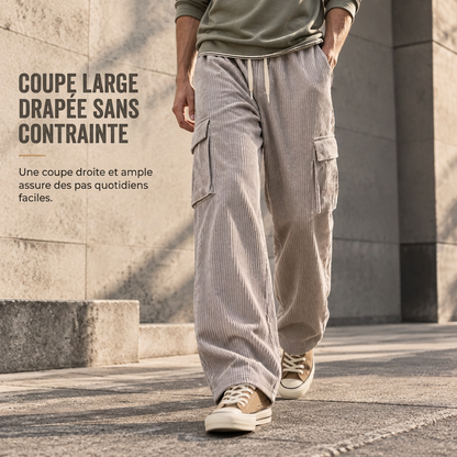 Pantalon cargo en velours côtelé à plusieurs poches pour hommes
