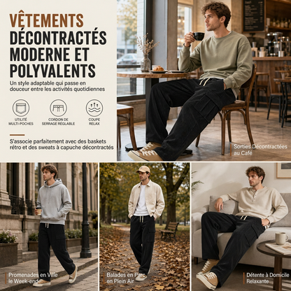 Pantalon cargo en velours côtelé à plusieurs poches pour hommes