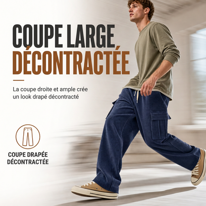 Pantalon cargo en velours côtelé à plusieurs poches pour hommes