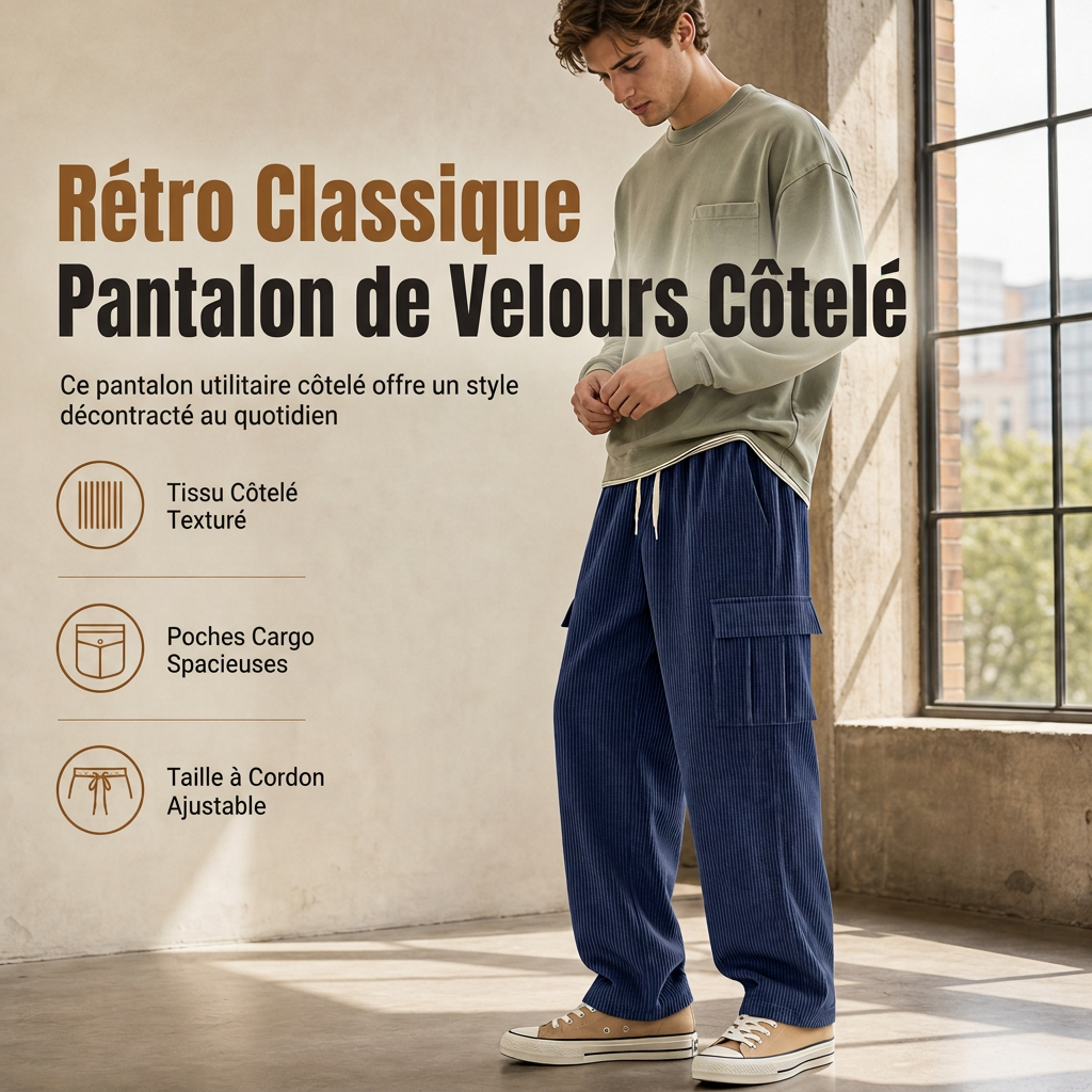 Pantalon cargo en velours côtelé à plusieurs poches pour hommes