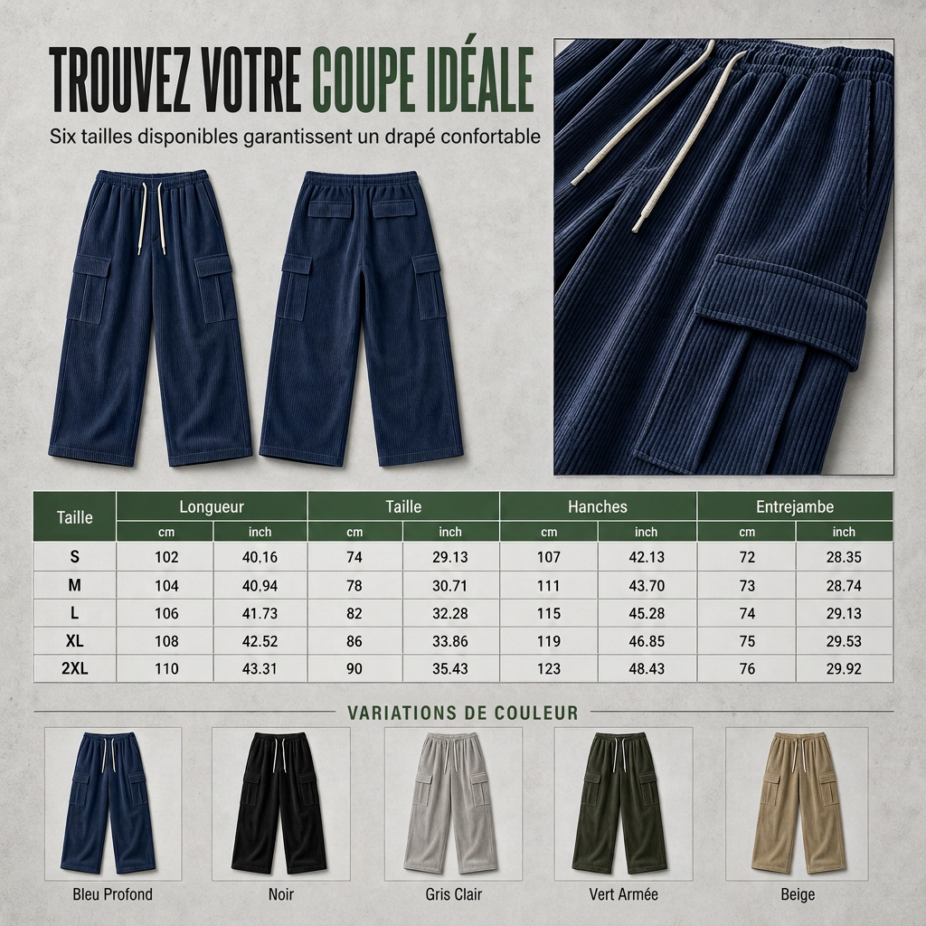 Pantalon cargo en velours côtelé à plusieurs poches pour hommes
