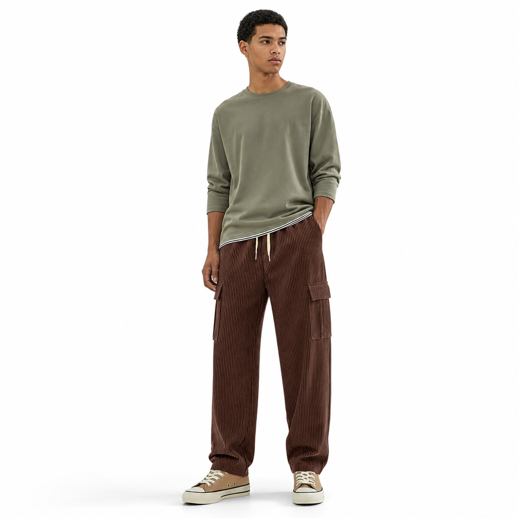 Pantalon cargo en velours côtelé à plusieurs poches pour hommes