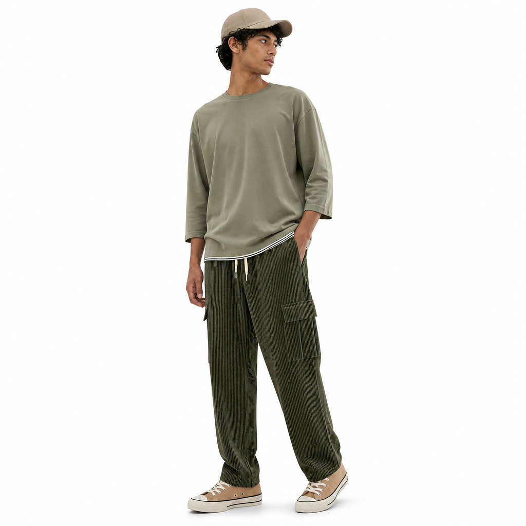 Pantalon cargo en velours côtelé à plusieurs poches pour hommes