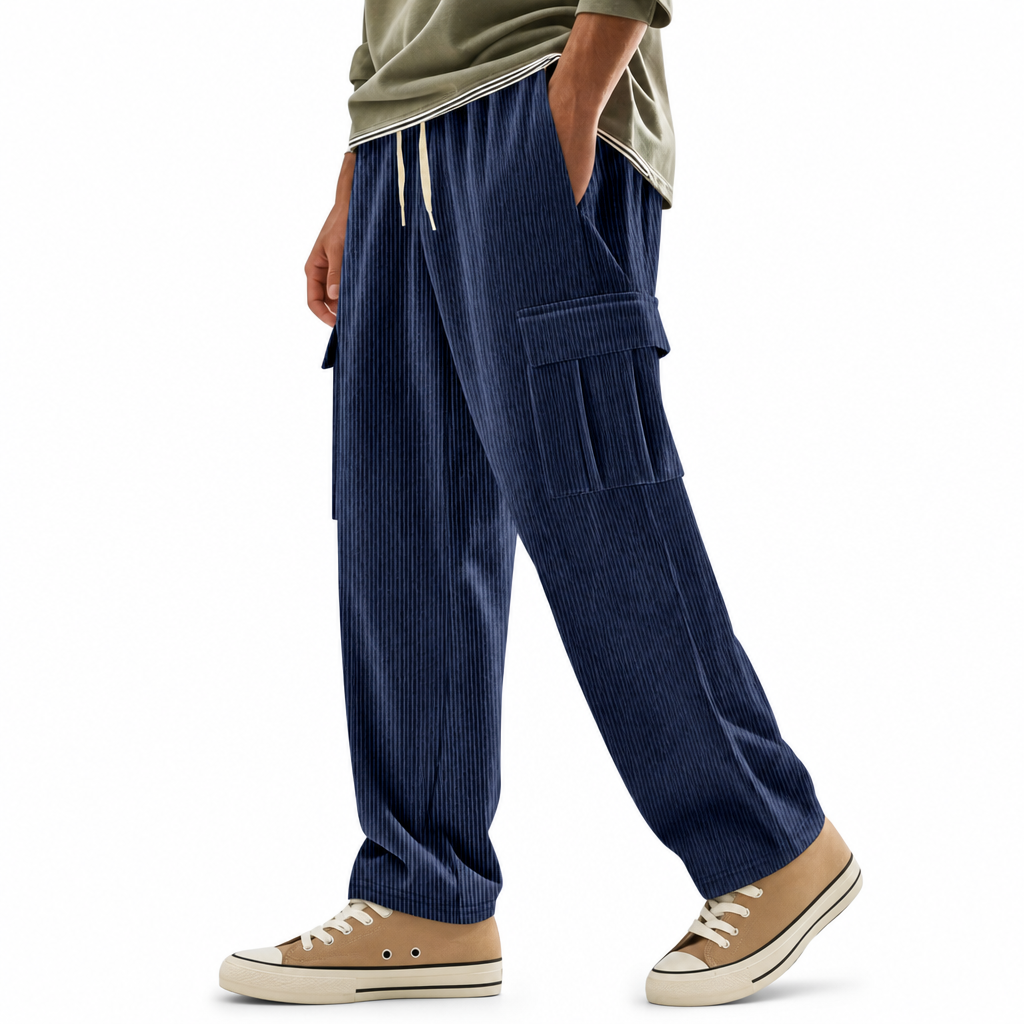 Pantalon cargo en velours côtelé à plusieurs poches pour hommes