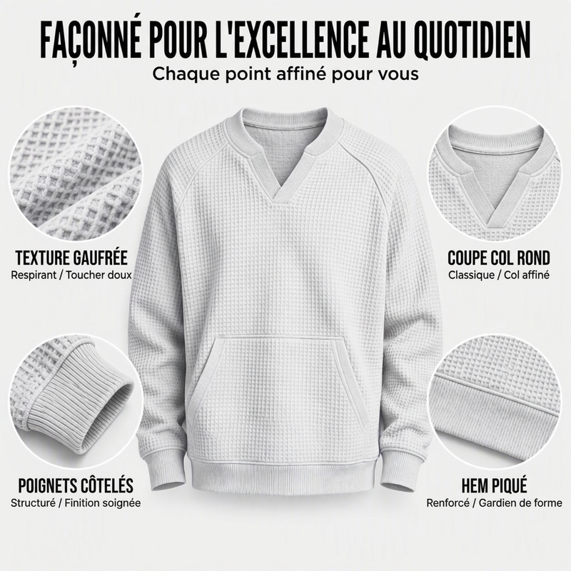 Sweat-shirt décontracté en maille gaufrée pour homme