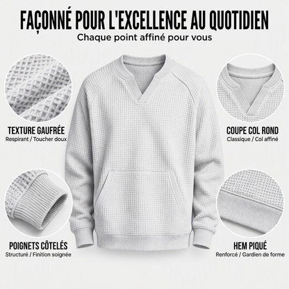 Sweat-shirt décontracté en maille gaufrée pour homme