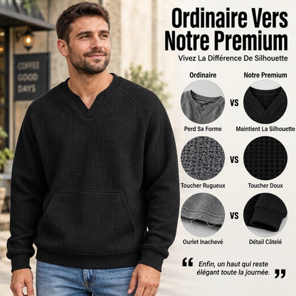 Sweat-shirt décontracté en maille gaufrée pour homme