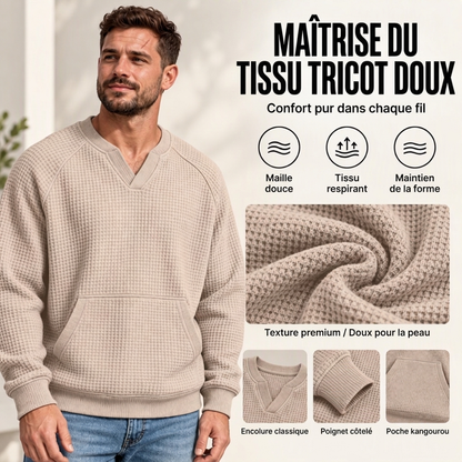 Sweat-shirt décontracté en maille gaufrée pour homme