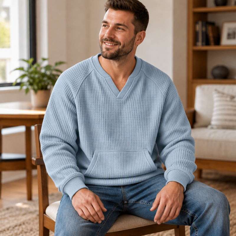 Sweat-shirt décontracté en maille gaufrée pour homme