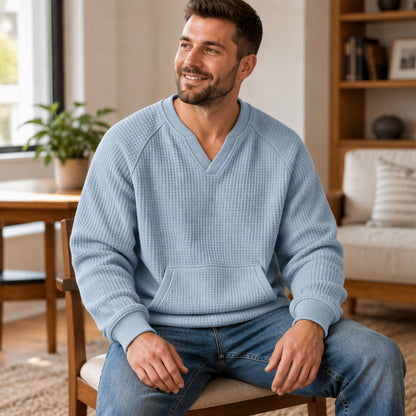 Sweat-shirt décontracté en maille gaufrée pour homme