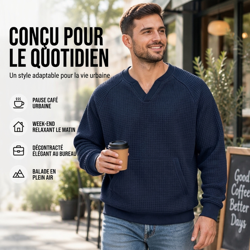 Sweat-shirt décontracté en maille gaufrée pour homme