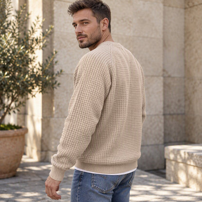Sweat-shirt décontracté en maille gaufrée pour homme