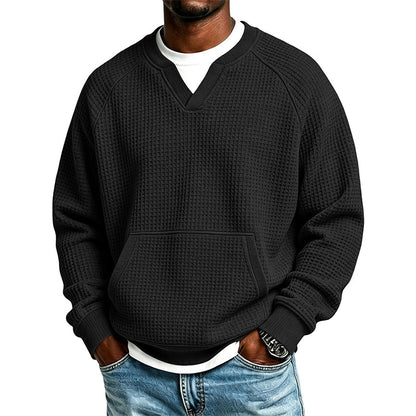 Sweat-shirt décontracté en maille gaufrée pour homme