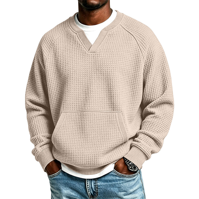 Sweat-shirt décontracté en maille gaufrée pour homme