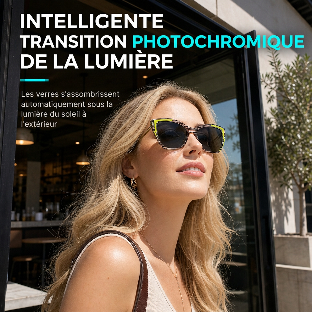 Lunettes de protection contre la lumière bleue à œil de chat style cyberpunk pour femmes, verres transparents photochromiques tendance