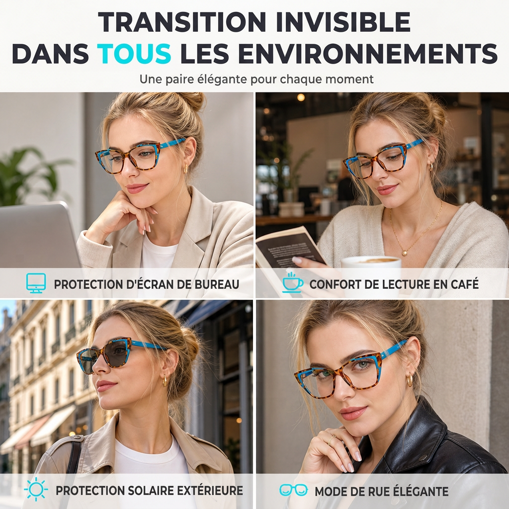 Lunettes de protection contre la lumière bleue à œil de chat style cyberpunk pour femmes, verres transparents photochromiques tendance