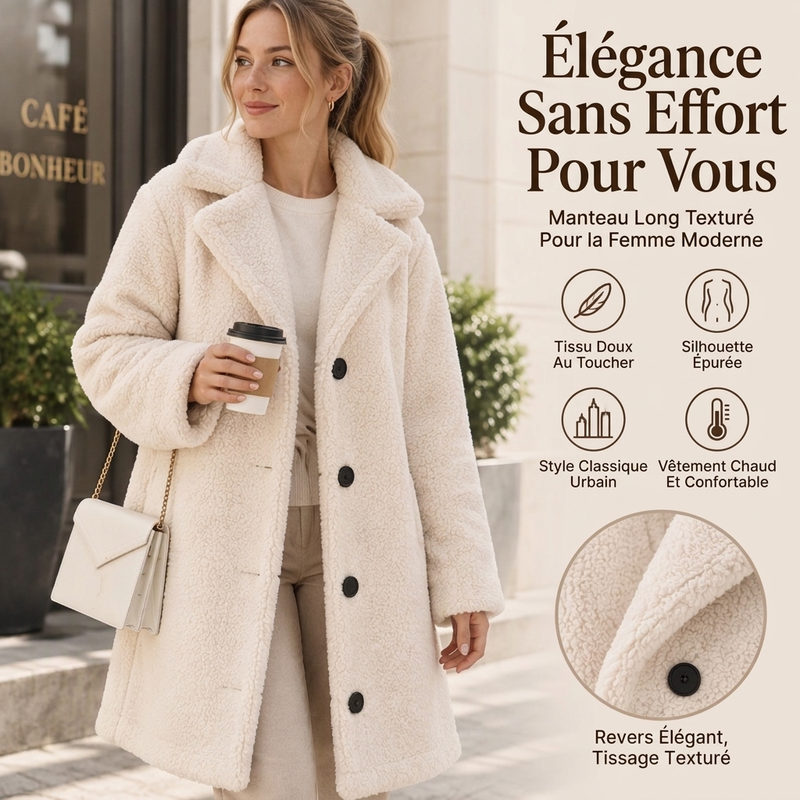 Manteau d'hiver chaud en peluche pour femme, à col tailleur et boutons pression