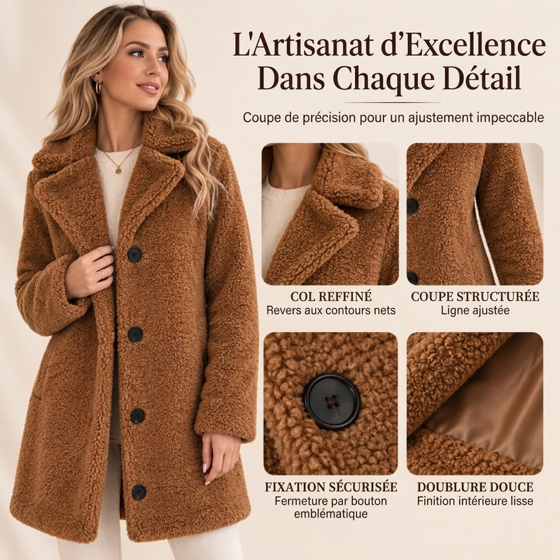 Manteau d'hiver chaud en peluche pour femme, à col tailleur et boutons pression