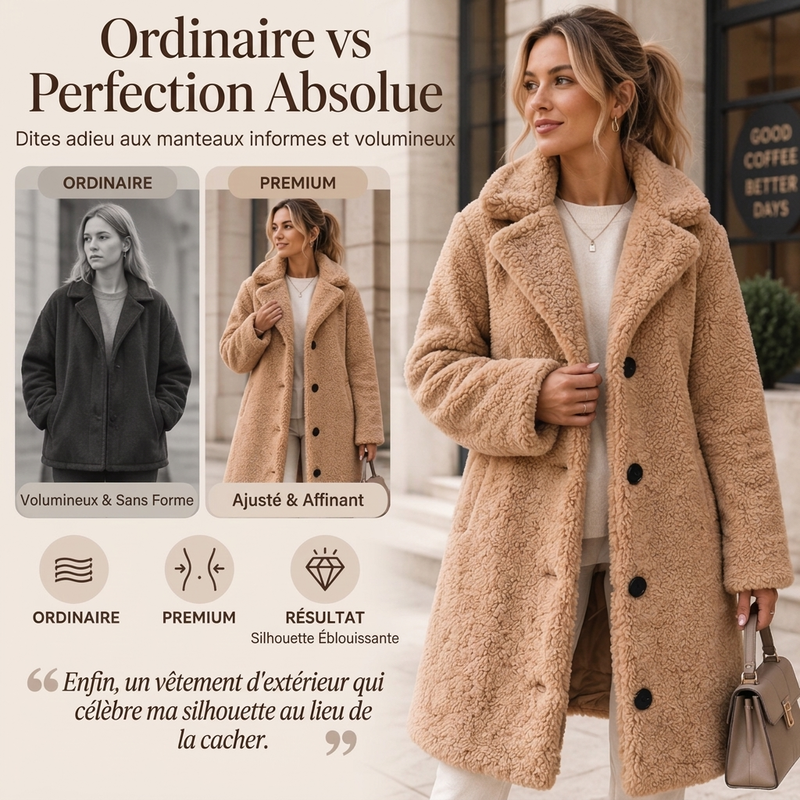 Manteau d'hiver chaud en peluche pour femme, à col tailleur et boutons pression