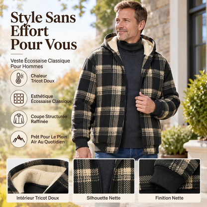 Veste à capuche en tissu à carreaux chaude pour hommes
