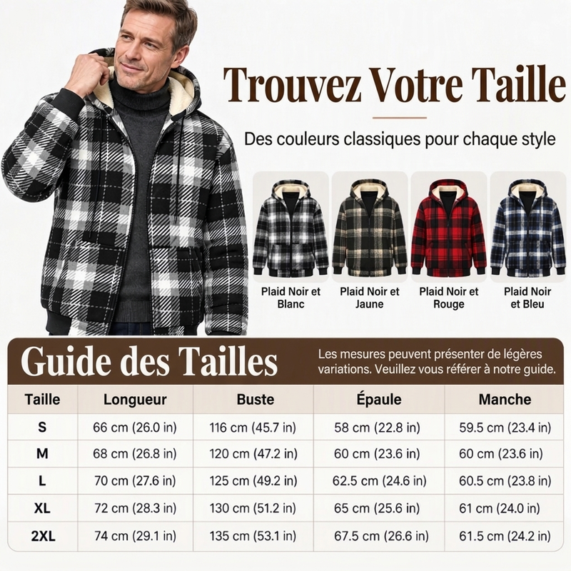 Veste à capuche en tissu à carreaux chaude pour hommes
