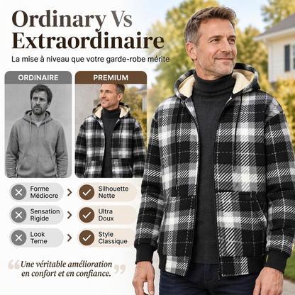 Veste à capuche en tissu à carreaux chaude pour hommes