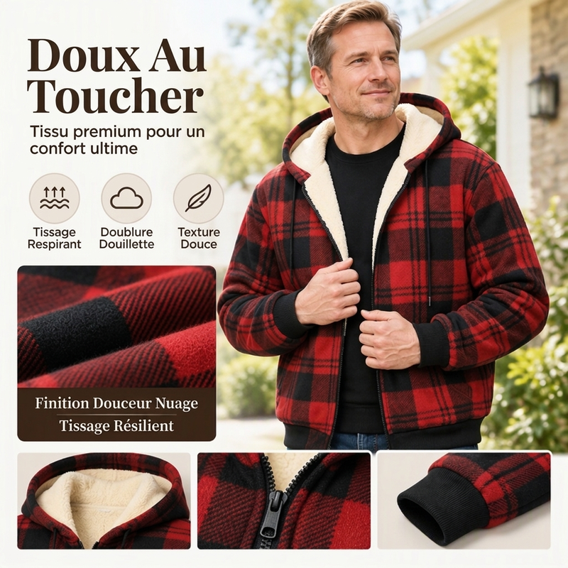 Veste à capuche en tissu à carreaux chaude pour hommes